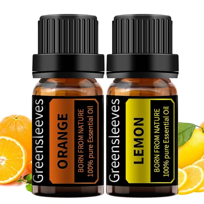 GREENSLEEVES Lemon Orange Essential Oil Set, 2 x 10ml Pure Plant-Based Fragrance Oil for Aromatherapy, Essential Oils for Diffuser, Massage, Bath Bomb, Scented Candle Soap Making
