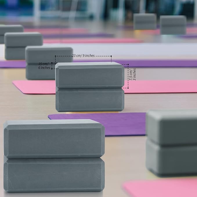 4 Pcs Yoga Blocks Soft EVA Foam Supportive Yoga Brick Non Slip Exercise Block Equipment for Pilates Exercise Workout Meditation Supplies, Grey, 9 x 6 x 3 Inches