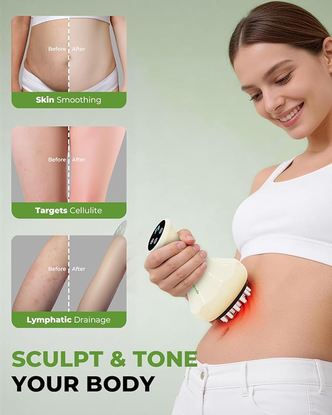 Electric Lymphatic Drainage Massager, Handheld Body Sculpting Machine for Legs, Arms, Belly & Body Massage, Anti Cellulite Massage Tool with Red-Light, 9-Level Heat & Vibration for Relaxation