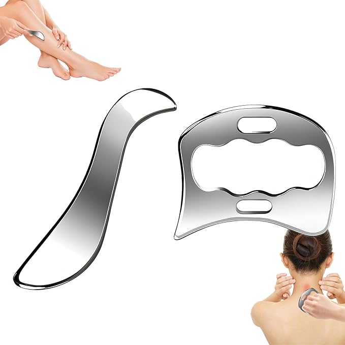 2-in-1 Stainless Steel Gua Sha Muscle Scraper Tool Set - for Myofascial Release, Physical Therapy & Deep Tissue Massage（S&D）