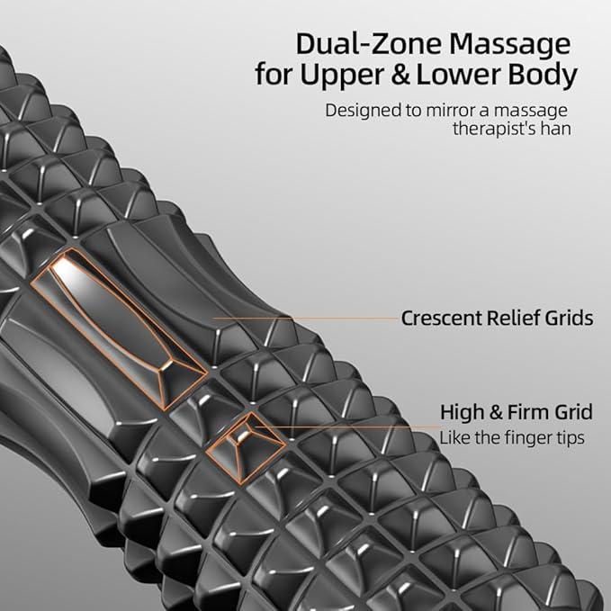 RUNWE Foam Roller with Stand - Bracket Foam Roller for Back Pain, 21 inch Trigger Point Deep Tissue Massage Roller, Medium Density Grid Bracket Foam Rollers, Leg Roller for Muscles Deep Tissue