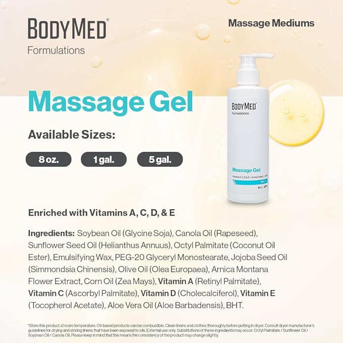 BodyMed Formulations Massage Gel, 8 oz. – Fragrance-Free, All-Natural Gel for Massage Therapy – Leaping Bunny Certified – with Arnica Extract & Jojoba – Non-Staining, & Paraben Free