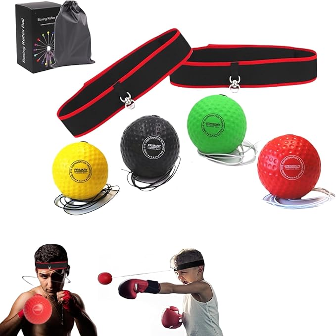 Reflex Boxing Training Ball Set with Adjustable Headband for Adults and Kids - Eye Hand Coordination, Punching Speed and Fight Reaction