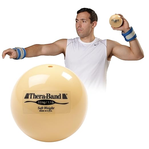 THERABAND Soft Weight, 4.5" Diameter, Weighted Balls for Baseball, Weighted Balls for Softball, Hand Held Ball Shaped Isotonic, Shoulder Strength, Rotator Cuff & Throwing Trainer, Tan, 1.1LB