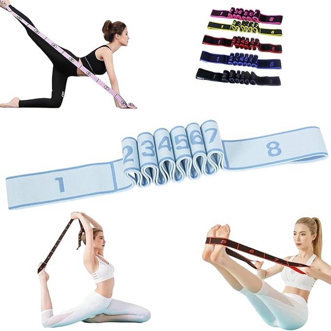Fitness Resistance Band for Stretching and Yoga, Fashion Puller Exercise, Numbered Resistance Band with Handles for Arms, 8 Loops Elastic Exercise Bands for Yoga, Stretching, Fitness