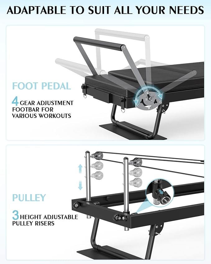 91.3" Pilates Reformer Foldable, TYRSEN Adjustable Pilates Machine, Springs and Cords Dual Resistance Customizable, Longer Smooth Rail, Jump Board, Full-Body Workout Equipment Home Use, Up to 400 lbs
