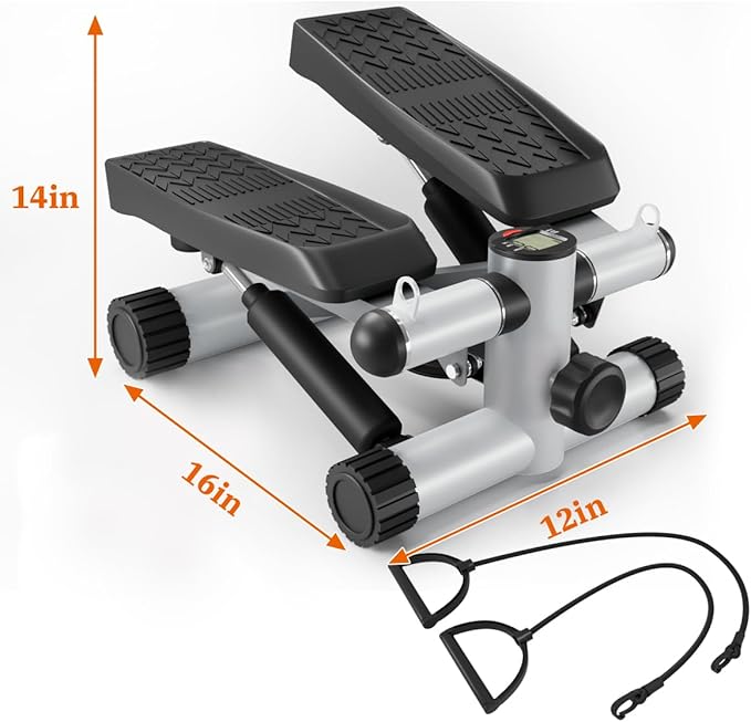 Steppers for Exercise, Stair Stepper with Resistance Bands, Mini Stepper with 330LBS Loading Capacity, Hydraulic Fitness Stepper with LCD Monitor,White