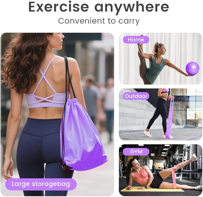 Complete Home Pilates Essentials Kit for Women - 13-Piece Pink Magic Circle Set with Resistance Bands, Yoga Ball, Stretch Strap & Gym Bag