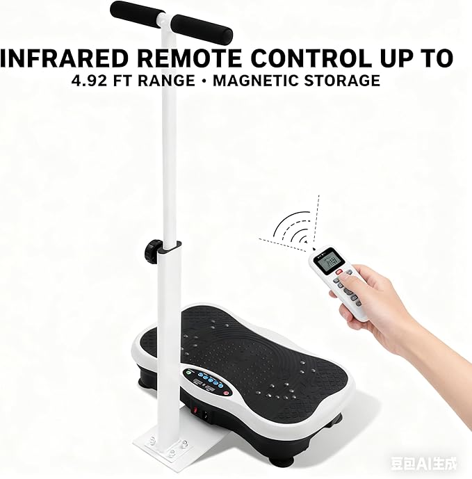 Vibration Plate Exercise Machine with Adjustable Handrails - 120 Speed Levels, 10 Modes for Full Body Workout, Home Fitness Equipment with Resistance Bands, Remote Control for Toning