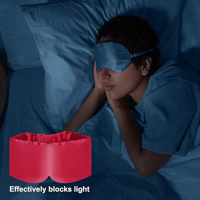 PATIKIL 100% Natural Silk Sleep Mask, Adjustable Soft Eye Mask Cooling Blackout Eye Cover with Storage Bags for Side Sleeping Women Men Travel, Pink