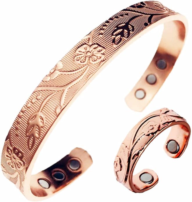 LONGRN-Pure Copper Magnetic Bracelet & Ring Adjustable Size for Women