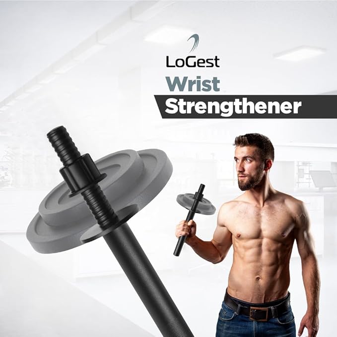 LoGest Wrist Strengthener, Forearm Exerciser - Option of Standard Plate 1 Inch or Olympic Plate 2 Inch With a Collar Hand Developer Arm Grip Workout Strength Trainer for Starter and Pro - Workout Equipment Home Gym Forearm Strengthener