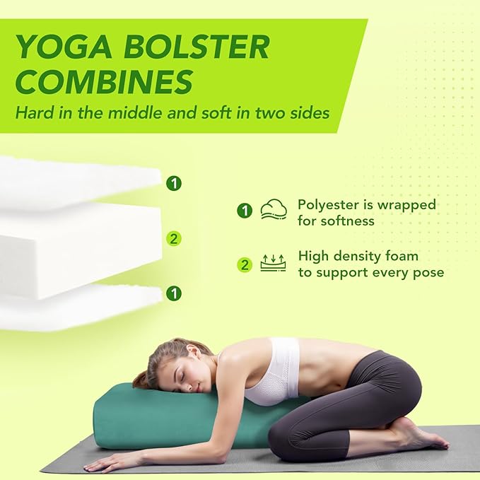 Wellsin Rectangular Yoga Bolster - Meditation Pillow with Washable Suede Cover, 27"X10" X5.5"