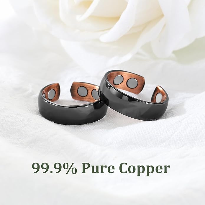MagEnergy 2PCS Copper Rings for Men & Women, 99.9% Pure Copper Magnetic Adjustable Thumb Ring with Strong Magnet, Jewelry Gift with Present Box