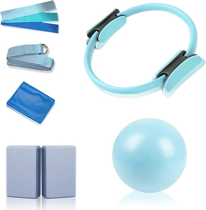 Pilates Essential Kit - Yoga Kits for Home Workout, with Pilates Ring and Ball Set, Resistance Bands for Toning Arms, Thighs/Legs & Core, Yoga Brick and 1.8-Metre Strap