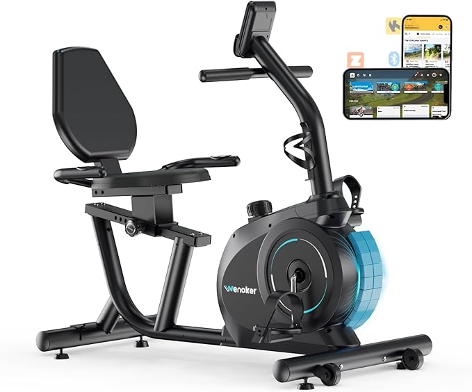 Recumbent Exercise Bike for Home with App Sync, 16-Level Magnetic Resistance, Quiet Recumbent Bike with Adjustable Seat & LCD Display for Adults and Seniors