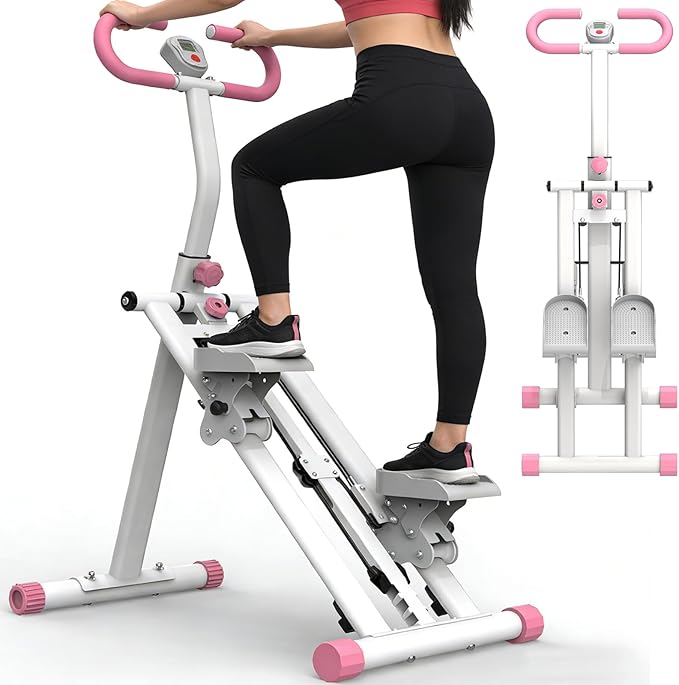 Stair Master for Exercise at Home, 3 Adjustable Resistance Folding Vertical Stair Stepper, Low-Impact Full-Body Exercise Fitness Machines, 265LBS Capacity, Sturdy Steel Frame, LCD Monitor, Pink