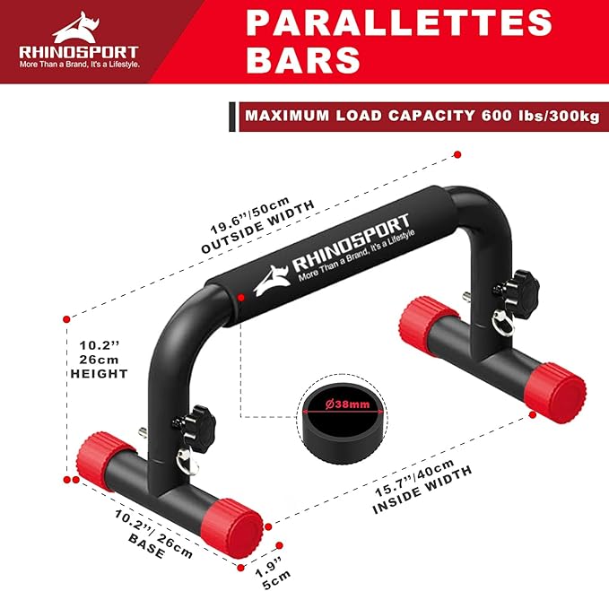 Parallettes Bars Dip Calisthenics Push Up Bars Calisthenics Equipment 10.2 in High 300Kg/661lbs Weight Capacity Strength Training Home Gym Workouts [19.6x10.2x10.2 in]
