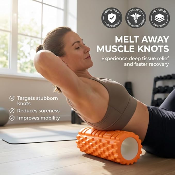 Strong Foam Roller - Deep Tissue Medium Density Muscle Massager with Myofascial Trigger Point Release, Back Massage Roller for Soreness and Mobility 13 x 5.5 Inch