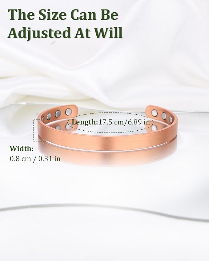Copper Bracelet for Men and Women, 99.99% Pure Copper Magnetic Bangle with 8pcs 3800 Gauss Magnets, Adjustable Jewelry Gift（Plain Design）