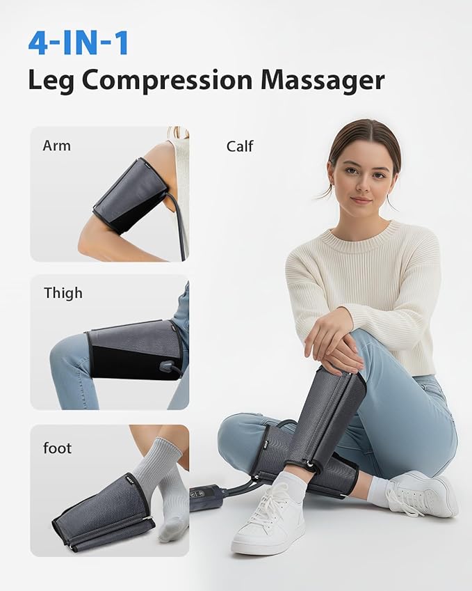 CINCOM Leg Massager for Circulation and Pain Relief, Air Compression Calf Massager with 2 Modes 3 Intensities Helpful for RLS Edema and Muscle Soreness