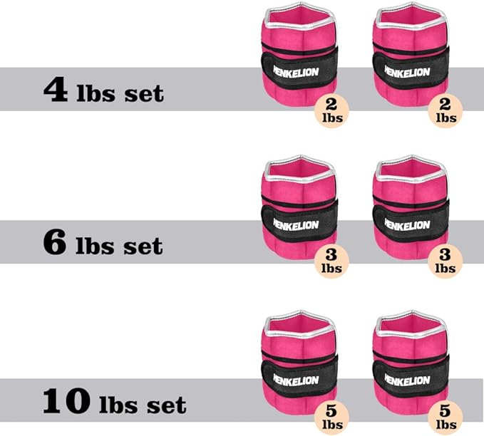 Henkelion 1 Pair 2 3 5 10 Lbs Adjustable Ankle Weights for Women Men Kids, Strength Training Wrist and Ankle Weights Sets for Gym, Fitness Workout, Running, Lifting - Black Grey Pink Blue Purple
