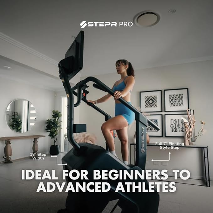 STEPR PRO+ Stair Master with 27" Touchscreen, Commercial Grade Stairmaster Machine for Home, 190 Steps/Min, Bluetooth & WiFi Stepper Machine, Resistance Band Attachments, Mobile App, 400 lb Capacity
