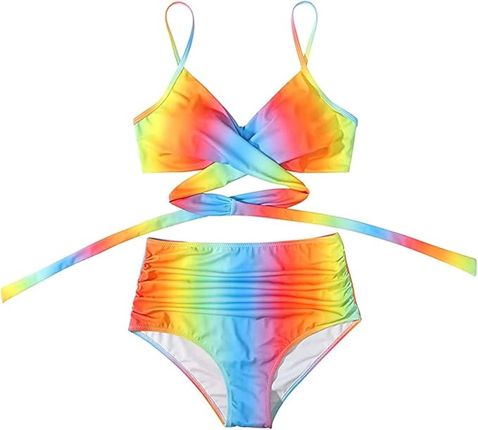 Womens Front Cross Ruched Bikini Set Twist Wrap Swimwear High Waisted Bottoms Print Straps Push Up Swimsuits