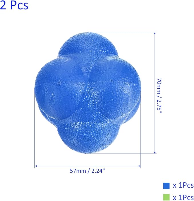 2 Pack Bounce Reaction Ball - Coordination Training Ball, Wear-Resistant, Apply to Tennis/Softball/Badminton Training (57 x 57mm, Blue Green)
