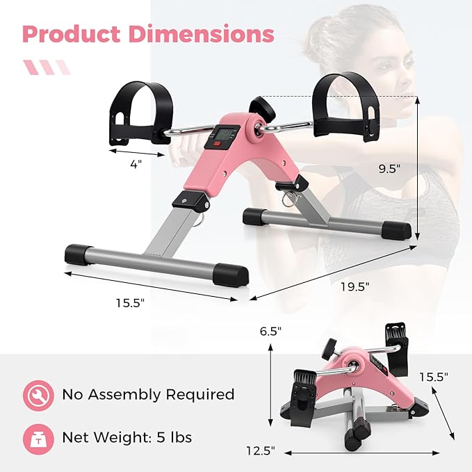 GYMAX Pedal Exerciser, Under Desk Bike Foldable with LCD Display for Arms & Legs Workout, Portable Mini Exercise Bike for Seniors Office Home Fitness