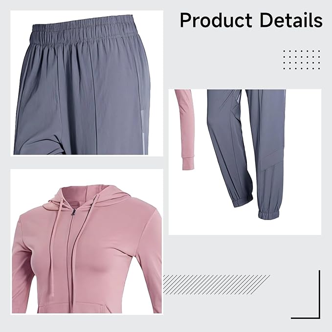 Pink Pilates Set For Women, 2-Piece Workout Outfit With Hoodie, Nylon & Spandex For Yoga And Everyday Wear