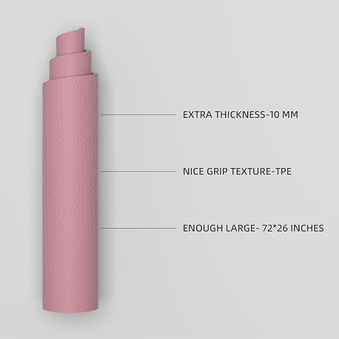 10 mm Yoga Mat 72"x26" TPE Non-Slip Exercise Mat 0.4" Thick, Easy-to-Carry Fitness Mat for Yoga, Pilates & Workout, Professional Mat, Made with Recyclable Material, Durable, Easy to Clean