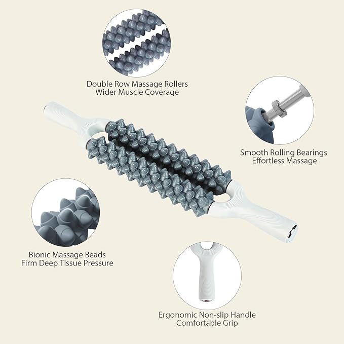 Muscle Roller Stick, Double Row Deep Tissue Massage Stick for Muscle Recovery, Portable Massage Roller for Legs, Calves & Back, Trigger Point Therapy for Athletes & Runners