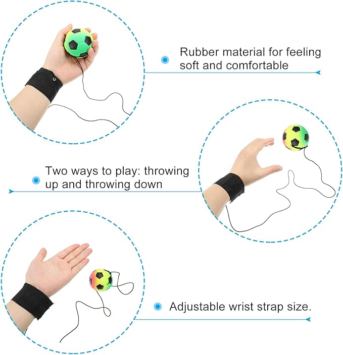 PATIKIL 2.5 Inch Sports Wrist Ball, Soccer Rubber Rebound Wristband Wrist Return Ball Sport on a String for Exercise Play, Mixed Colors