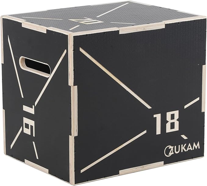 Non-Slip Wood Plyometric Jump Box- 3-in-1 Wooden Plyo Box for Home Gym and Outdoor Workout