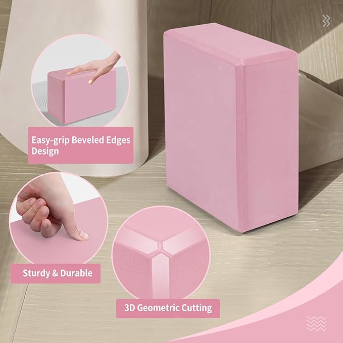 Yoga Blocks 2 Pack 9x6x3 Inches, Sturdy Foam Yoga Block, Premium EVA, Non Slip High Density for Pilates Meditation, Stretching and Toning