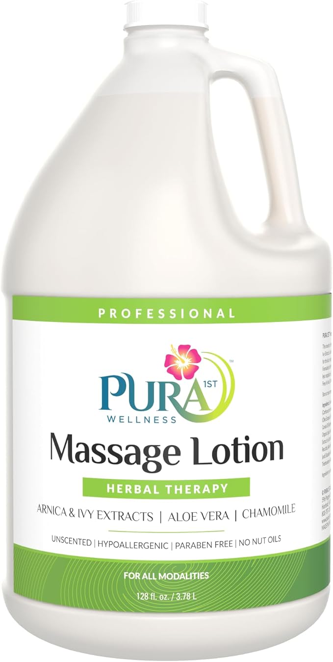Herbal Therapy 1 Gallon Massage Lotion, Aloe Vera, Professional, Massage Therapy, Deep Tissue, Unscented, Hypoallergenic, Natural Ingredients, Skin Hydrating, Moisturizing, Muscle Relief