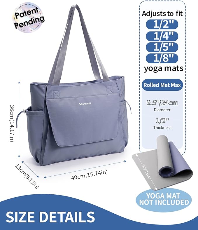 sportsnew Yoga Mat Bag Tote Yoga Gym Bags For Women Men with Waterproof Wet Pocket & Hook-and-loop, Quick Access Storage Yoga Mat Bag Carrier