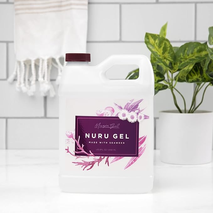 Magic Gel Nuru Massage Therapy Gel 33.8 fl oz – Clear, Fragrance-Free, No Added Flavors – Ultra-Slippery, Stain-Free Massage Gel with Seaweed Extract for Full-Body Glide & Hydrated Skin – Made in USA
