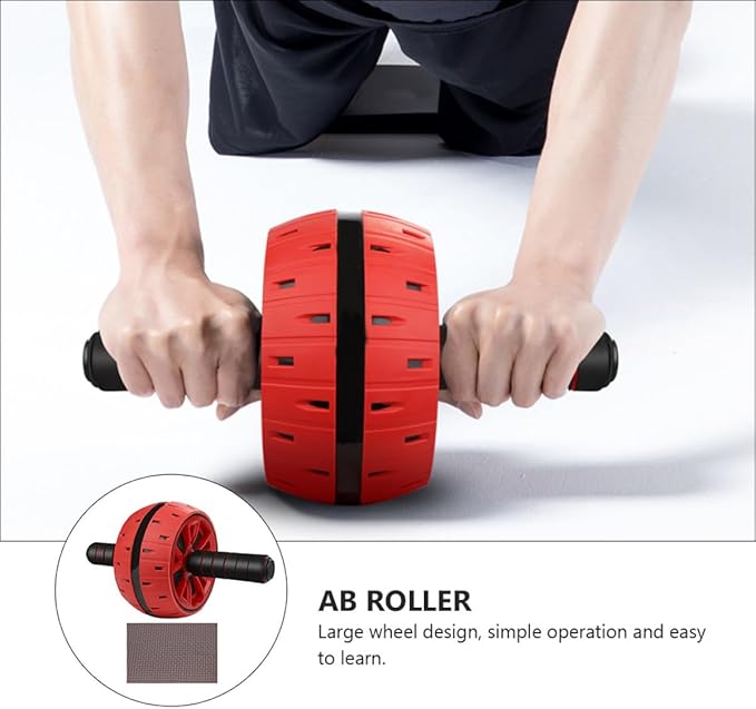 SUPVOX Ab Roller Wheel Abdominal Muscle Trainer Wheel with Knee Pad, Crimson Exercise Roller for Core Strength Workout and Home Gym