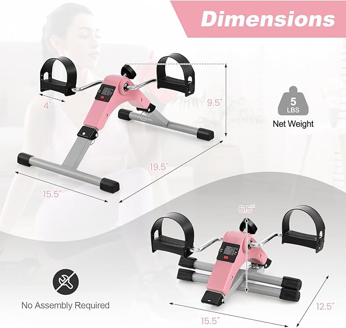 Goplus Mini Exercise Bike, Folding Under Desk Bike Pedal Exerciser with LCD Display, Adjustable Resistance, Portable Lightweight Foot Peddler Machine for Seniors Arms Legs Workout Office Home Fitness