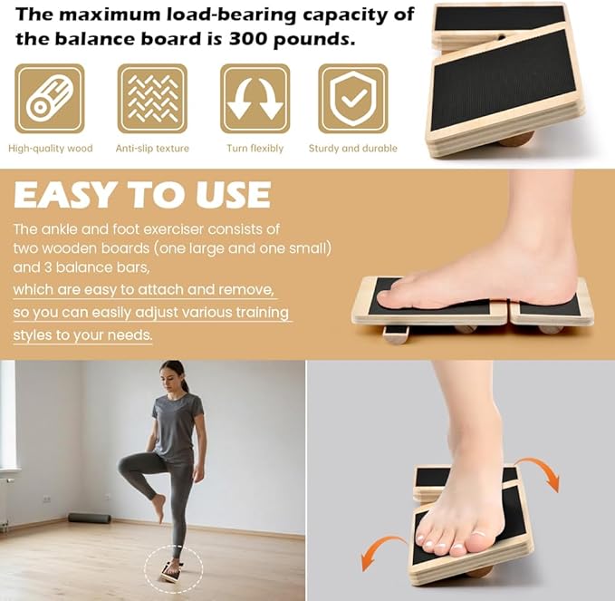 Ankle Balance Board Foot Strengthener Trainer - Single Leg Stability Board + Massage Ball for Sprain Recovery, Plantar Fasciitis Relief, Posture Correction & Balance Training