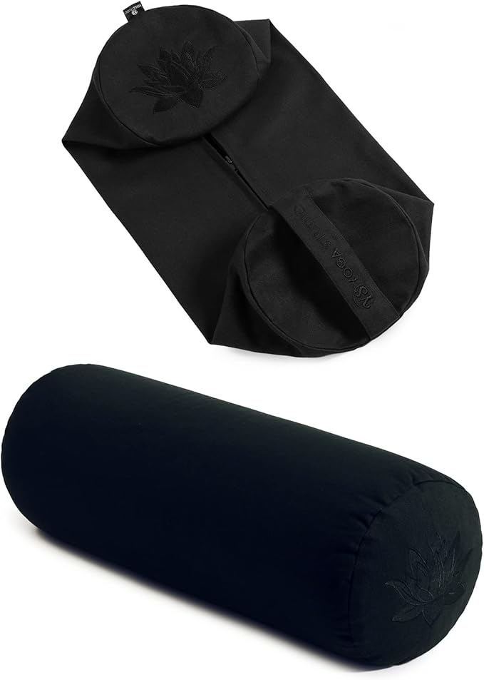 Yoga Studio Spare Organic Cotton Bolster Covers With Handle And Zipper (Black)