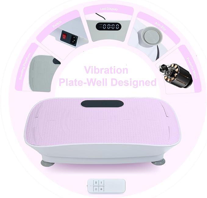 Silent Vibration Platform, 10-Frequency Shaking Machine for Weight Loss and Fitness Massage with Noise-Reduction Motor and 3 Modes for Home Workout Unisex Pink