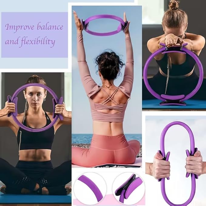 Pilates Ring Set 15PCS Pilates Equipment Set with Adjustable Ankle Wrist Weights,Yoga Ball,Figure 8 Resistance Band,Tape Measure,Pilates Bands & Accessories,Pilates Ring and Ball Set (Purple)