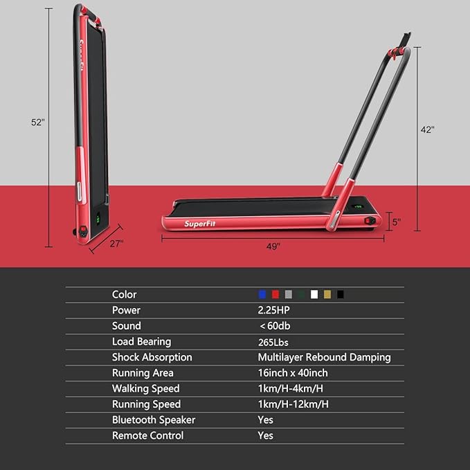Goplus 2 in 1 Folding Treadmill, 2.25HP Under Desk Electric Superfit Treadmill, Installation-Free with APP Control, Remote Control, Bluetooth Speaker, LED Display, Walking for Home