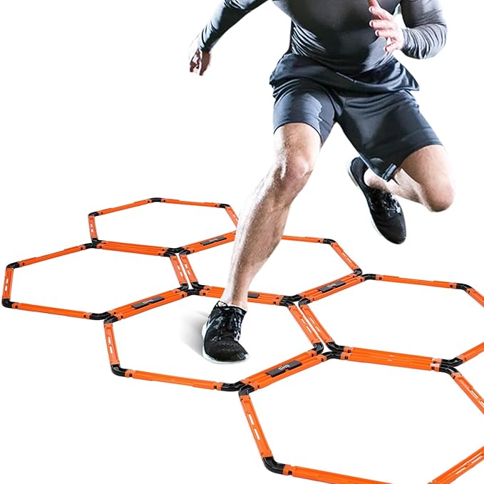 GHB Hex Agility Rings (6 Set) with Carry Bag, Portable Hexagon Speed Rings for Footwork Training, Football, Soccer, Boxing, Adjustable Layout for Drills & Fitness