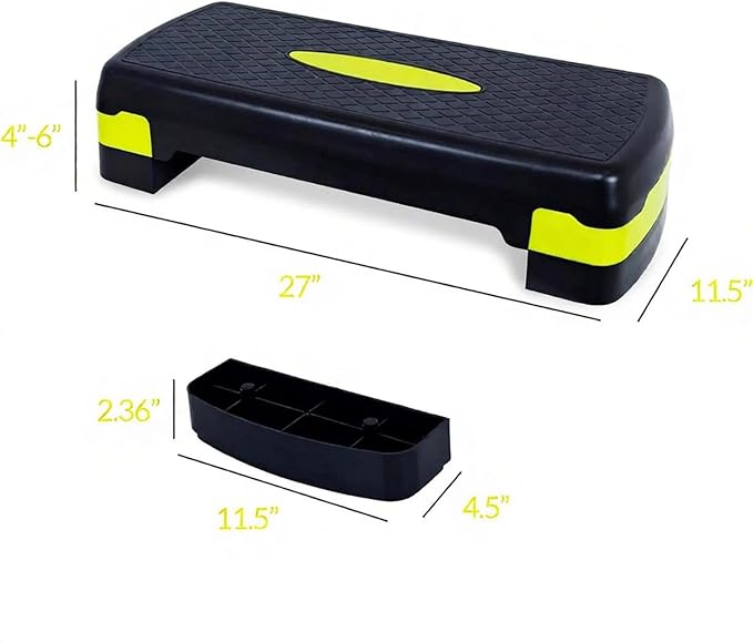 Adjustable Aerobic Stepper Platform, 27 Inch Non-Slip Workout Step with Removable Risers for Home Gym, Cardio, HIIT Training, Black and Lemon