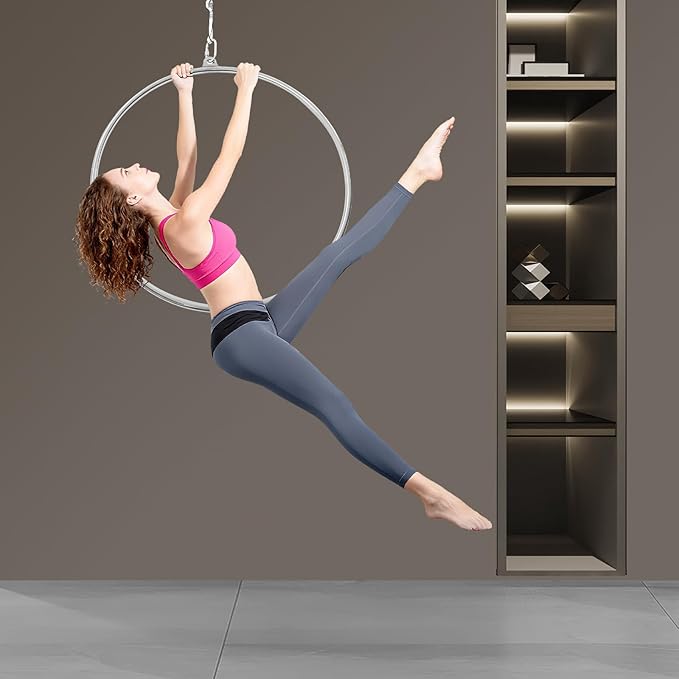 Aerial Hoop Set 33.5" Aerial Lyra Hoop Professional Circus Fitness with Complete Rigging Hardware Kit Acrobatics Equipment Hanging Rings for Home Yoga Dance Sling Kit