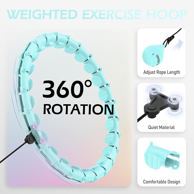 Weighted Hula Circle with 24 Links for Adults Weight Loss, Infinity Fitness Hoop Plus Size, for Women Smart Exercise Equipment